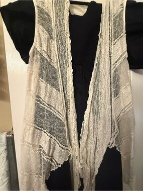 Boho Open-Front Crochet Vest - Cream